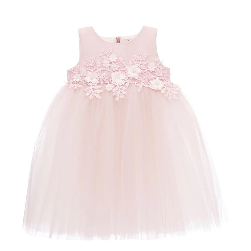 Girls' Pink Floral Tulle Party Dress